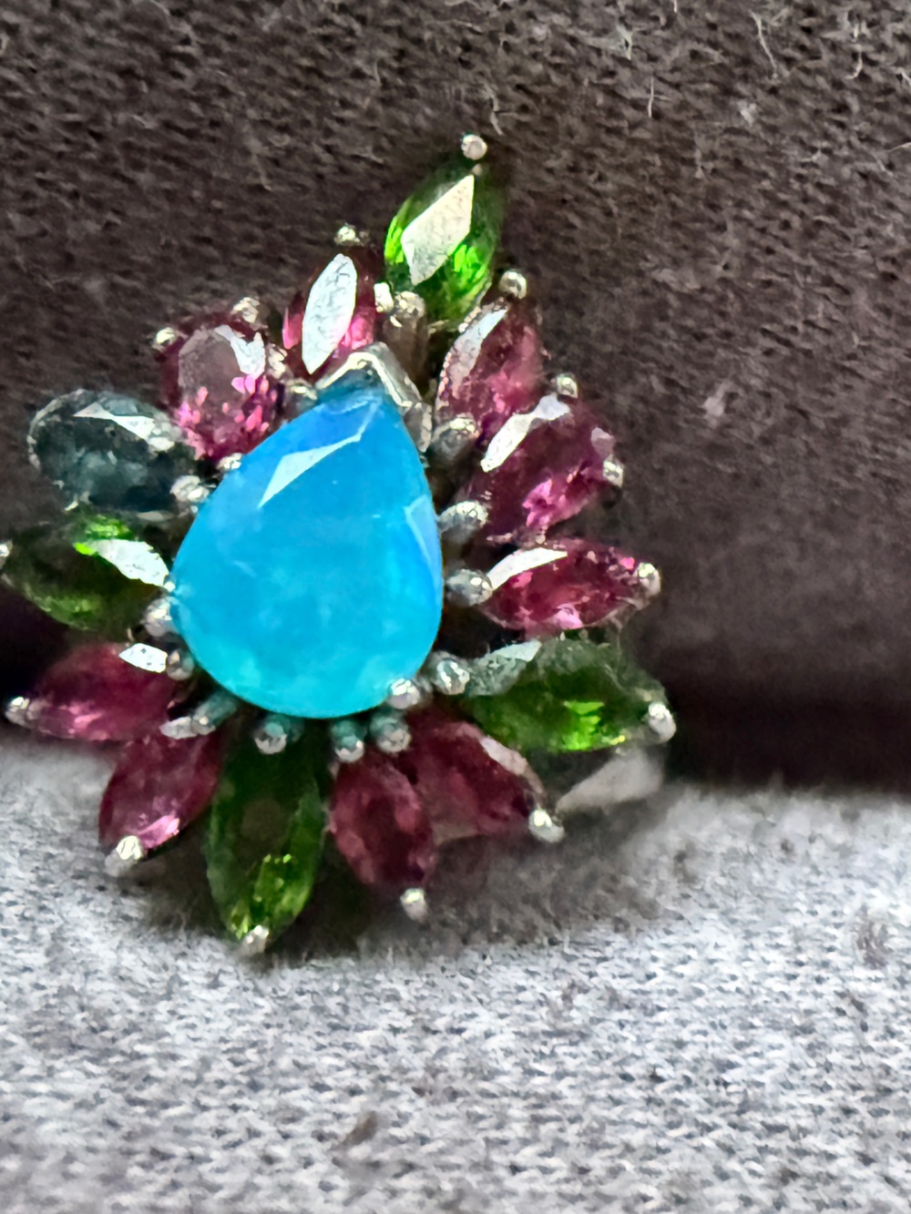 Natural/Real Gems Blue Opal & Garnet Diopside, Blue topaz  Sz7.5 925 stamped - Picture 14 of 17